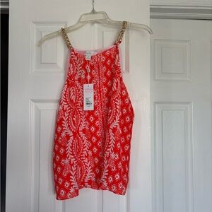 NWT Lilly Pulitzer Coral-Red Printed Chain-Strap Halter Camisole